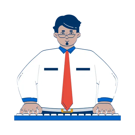 Arab male employee typing on keyboard  Illustration