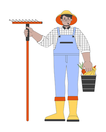 Arab male with rake and vegetables bucket  Illustration