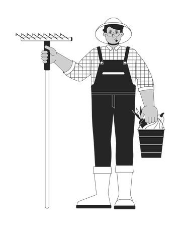 Arab male with rake and vegetables bucket  Illustration