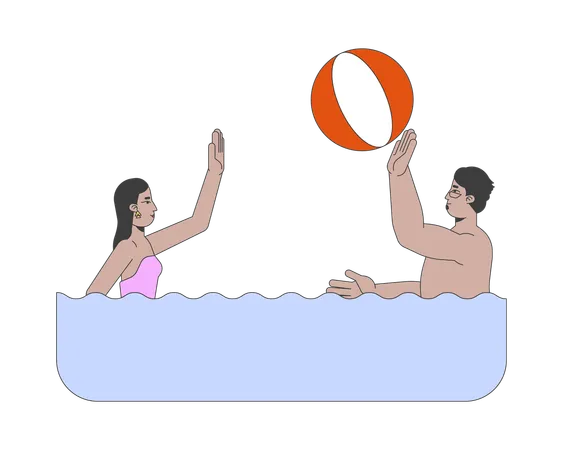 Arab man and woman playing ball in water  Illustration