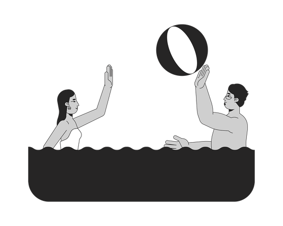 Arab man and woman playing ball in water  Illustration