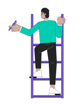 Arab man climbing ladder holding pen  イラスト