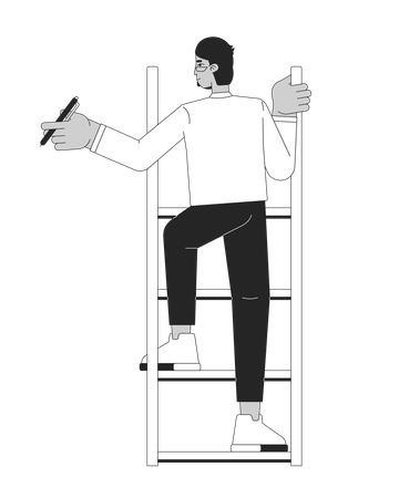 Arab man climbing ladder holding pen  Illustration