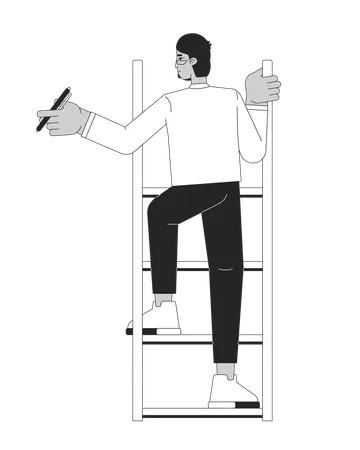 Arab man climbing ladder holding pen  Illustration