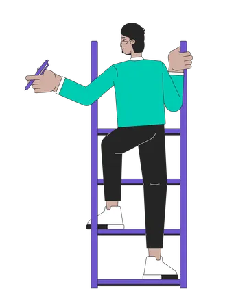 Arab man climbing ladder holding pen  Illustration