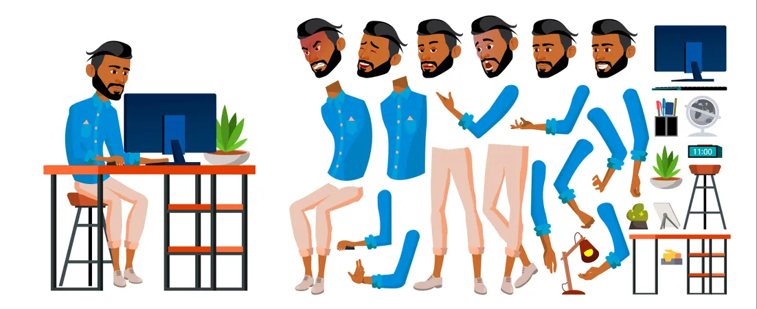 Arab Man Different Body Parts Used In Animation  Illustration