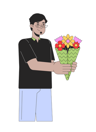 Arab man gifting bouquet flowers  Illustration