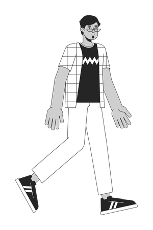 Arab man in eyeglasses walking  イラスト
