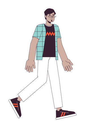 Arab man in eyeglasses walking  イラスト