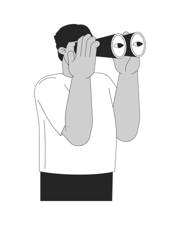 Arab man looking in binoculars  Illustration