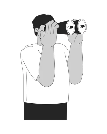 Arab man looking in binoculars  Illustration