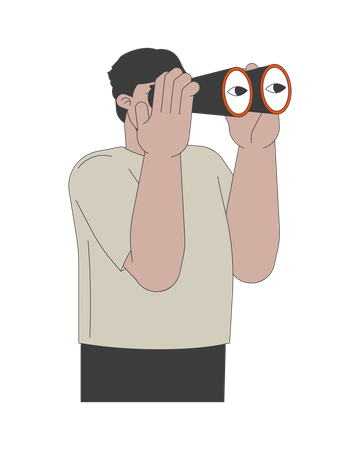 Arab man looking in binoculars  Illustration