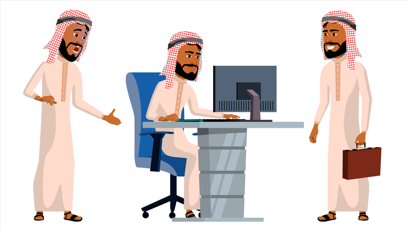 Arab Man Office Worker Working Gesture  Illustration