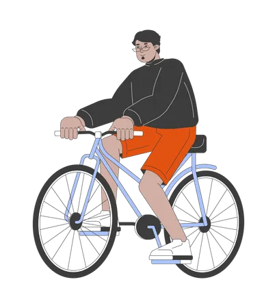 Arab Man Riding Bicycle 2 D Linear Cartoon Character Positive Middle Eastern Male Active Lifestyle Isolated Line Vector Person White Background Healthy Activity Color Flat Spot Illustration Illustration