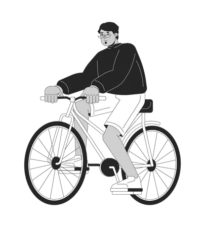 Arab Man Riding Bicycle Black And White 2 D Line Cartoon Character Positive Middle Eastern Male Active Lifestyle Isolated Vector Outline Person Healthy Activity Monochromatic Flat Spot Illustration Illustration