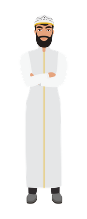 Arab man standing with folding hands on chest  Illustration
