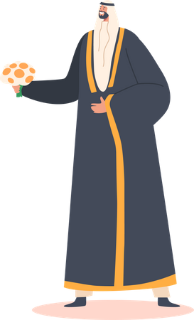 Arab Man with Bouquet in Hand Illustration