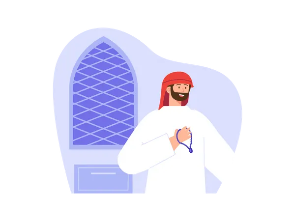 Arab man with Tisbah in hands  Illustration