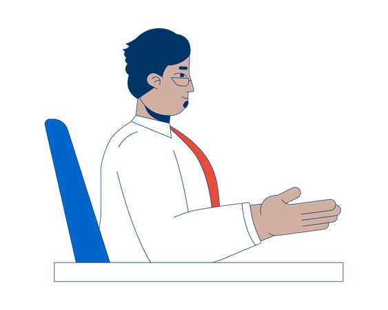 Arab middle aged business man sitting at desk gesturing hand  Illustration