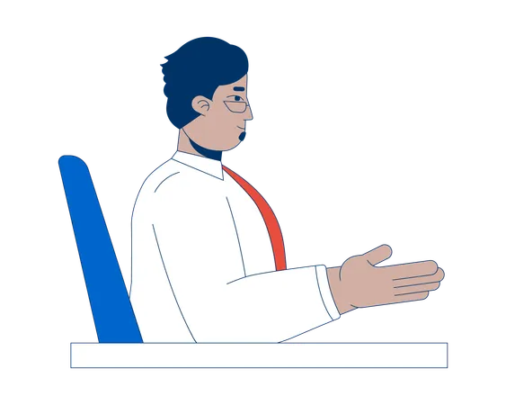 Arab middle aged business man sitting at desk gesturing hand  Illustration