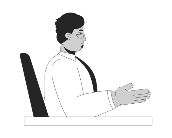 Arab middle aged business man sitting at desk gesturing hand  Illustration