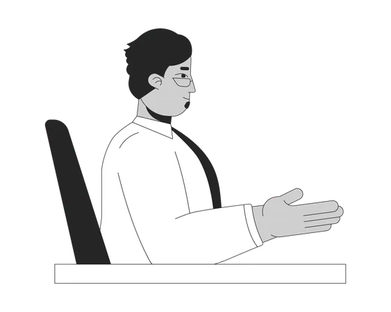 Arab middle aged business man sitting at desk gesturing hand  Illustration