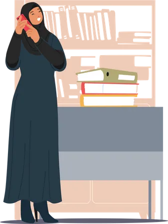 Arab Muslim Businesswoman Character Confidently Engages In A Phone Conversation  Illustration