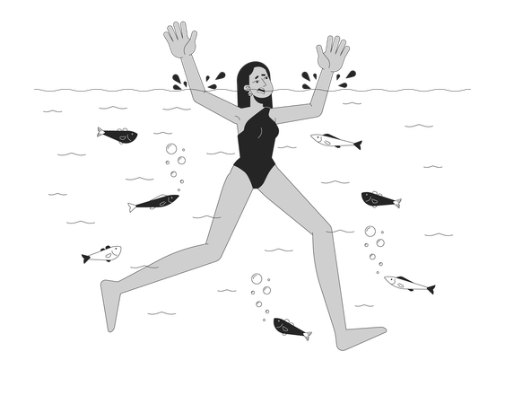 Arab woman drowning in river  Illustration