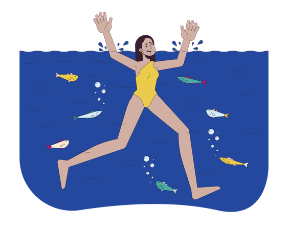 Arab woman drowning in river  Illustration