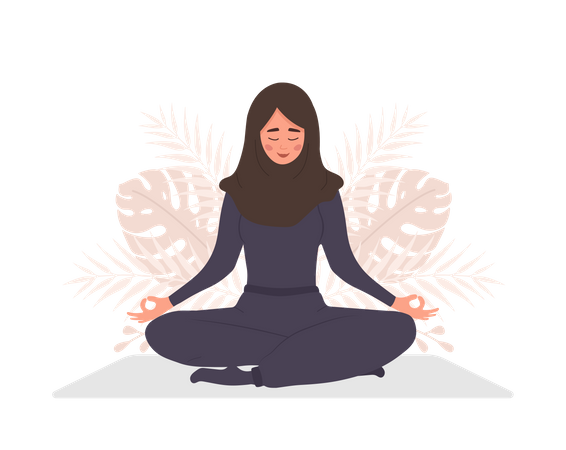 Arab woman practicing breathing exercise  Illustration