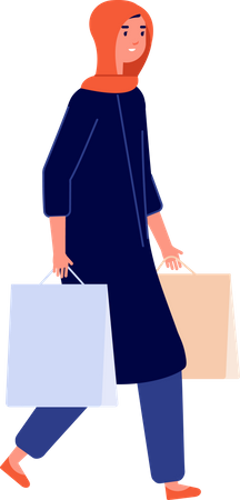 Arab woman walking with shopping bag  Illustration