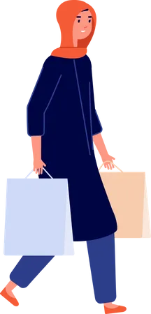 Arab woman walking with shopping bag  Illustration