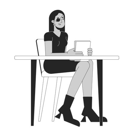 Arab woman with eye patch in office  Illustration