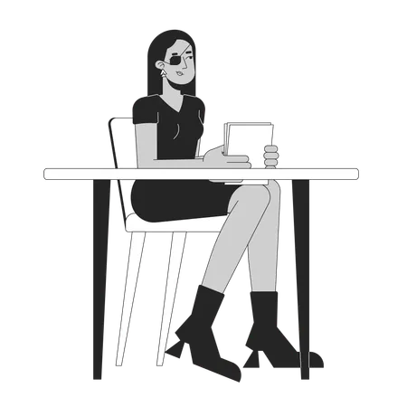 Arab woman with eye patch in office  Illustration