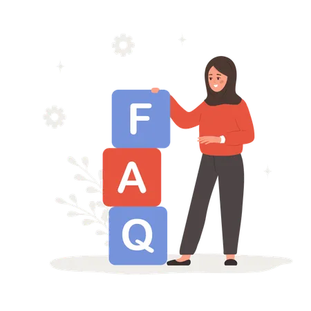 Arab woman with large cubes with letters FAQ  Illustration