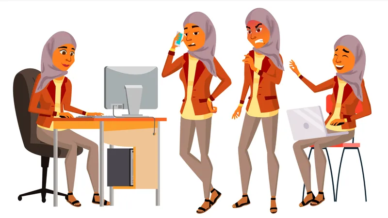 Arab Woman Working In Office  Illustration