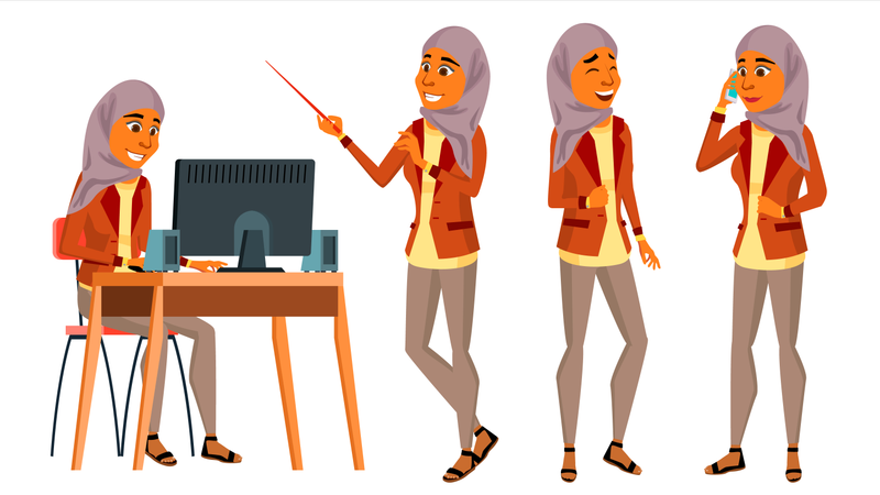 Arab Woman Working In Office Illustration