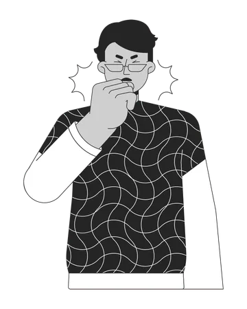 Hombre árabe de anteojos tosiendo asma  Ilustración