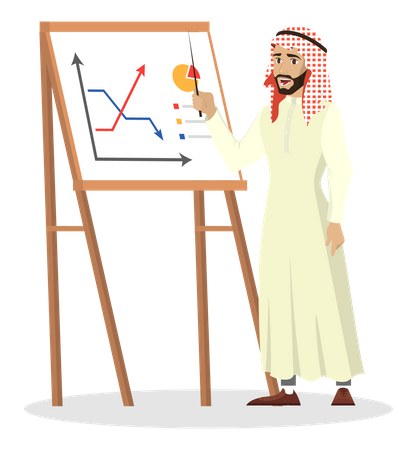 Empresário árabe fazendo apresentação de negócios  Ilustração