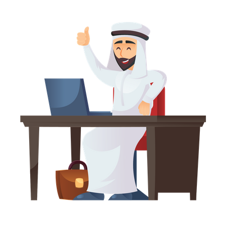 Empresário árabe sentado na mesa  Ilustração