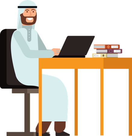 Empresário árabe trabalhando no laptop  Ilustração