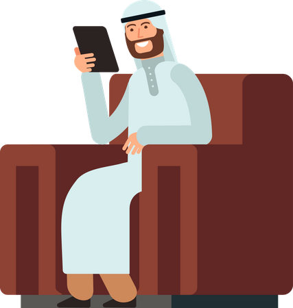 Empresário árabe usando tablet  Ilustração