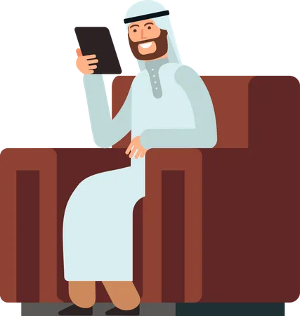 Empresário árabe usando tablet  Ilustração