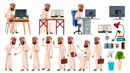 Trabalhador de escritório árabe Pacote de Ilustrações