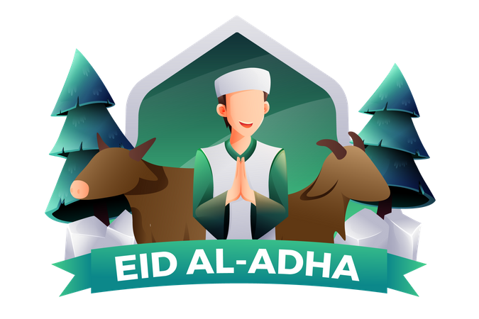 Homem árabe desejando Eid Al-Adha  Ilustração