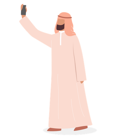 Arabe prenant une photo à l'aide d'une perche à selfie  Illustration