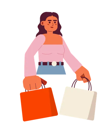 Arabian Brunette With Shopping Bags Semi Flat Color Vector Character Buying Stuff Editable Half Body Person On White Simple Cartoon Spot Illustration For Web Graphic Design Illustration