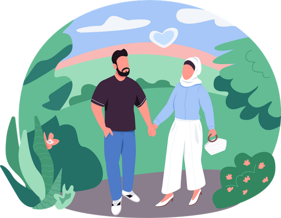 Arabian couple on walk  Illustration