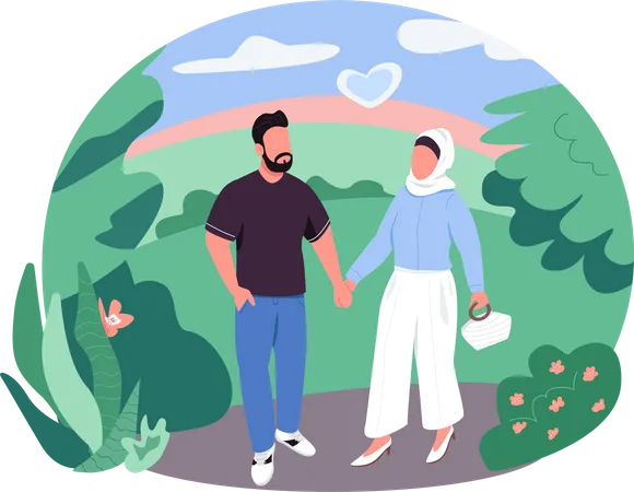 Arabian couple on walk Illustration