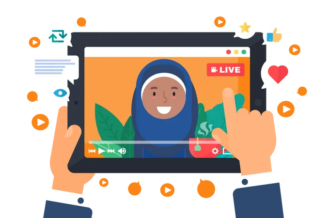 Arabian female streaming on social media  Illustration